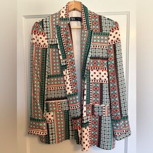 Zara Patchwork Multicolor Patterned Blazer